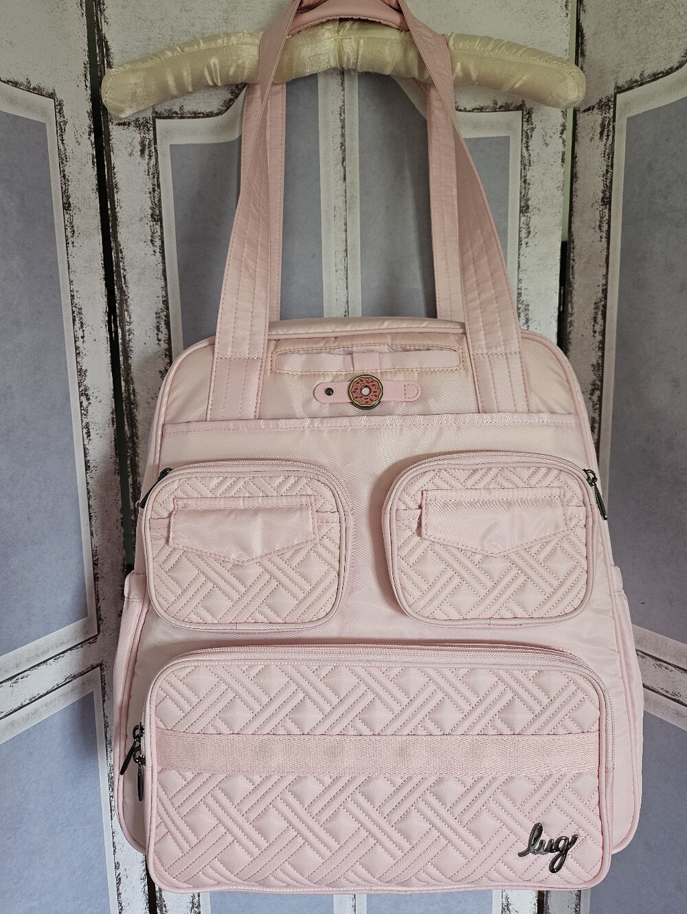 Lug Puddle Jumper Overnight Tote In Bubble Pink EUC + Charm
